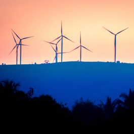 wind turbines at sunset